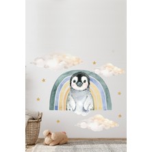 Kt Grup Sevimli Penguen Gökkuşağı Bulutlar ve Yıldızlar Çocuk Odası Duvar Sticker Seti