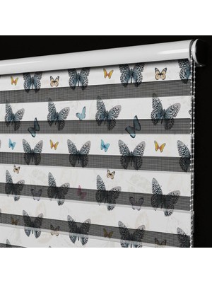 Ayze Home Mutfak - Salon - Renkli Kelebekler Baskılı Zebra Perde