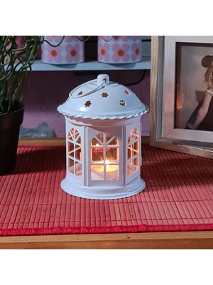 Binbirreyon Tealight Mum Feneri Şamdan Mumluk Metal 13 cm Beyaz MA024