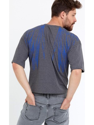 Polo State Erkek Oversize Baskılı T-Shirt Antrasit