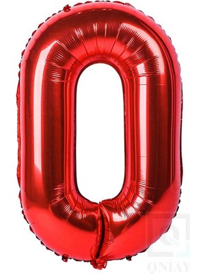 Qniay 100 cm Kırmızı Folyo 0 Rakam Balon 40 Inc Parti Sayı Doğumgünü Balonu