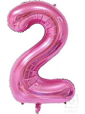 Qniay 100 cm Pembe Folyo 2 Rakam Balon 40 Inc Parti Sayı Doğumgünü Balonu