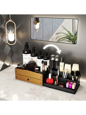 Design Otto Bella Large 2 Katlı 2 Çekmeceli Ahşap Makyaj Takı Banyo Kozmetik Düzenleyici Organizer