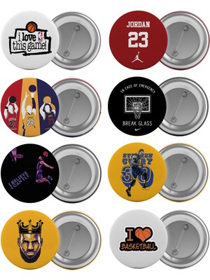 Satürn Design Basketbol Nba Çanta Rozeti Seti 8 Adet En Büyük Boy 5.8cm Iğneli Broş