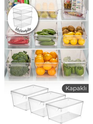 Vienev 3 Adet Kapaklı Buzdolabı Organizeri Büyük