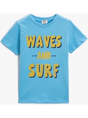 Koton Erkek Çocuk Slogan Baskılı Kısa Kollu Tişört Bisiklet Yaka