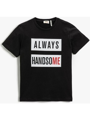 Koton Slogan Baskılı Kısa Kollu Tişört Pamuklu