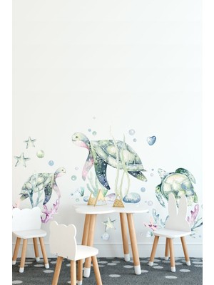 Kt Grup Deniz Kamblumbağaları Watercolor Duvar Sticker Seti