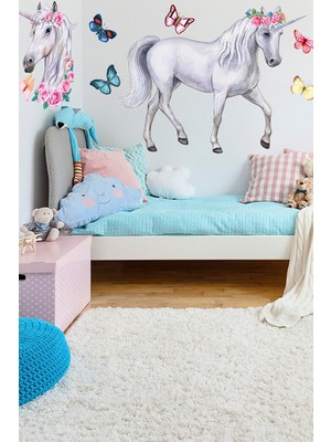Kt Grup Unicorn Atlar ve Kelebekler Kız Çocuk Odası Duvar Sticker
