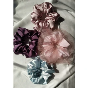 4'lü Kadın Saten Pastel Renkli Lastikli Simit Scrunchie Saç Toka Seti 15CM