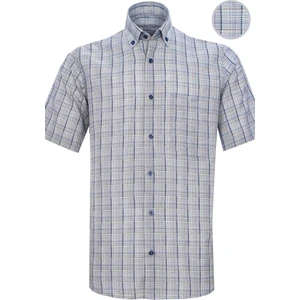 Erkek Koyu Mavi Kısa Kol Klasik Kesim Yaka Düğmeli Tek Cepli Gömlek