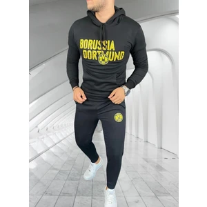 Amor Man Kapüşonlu Borussı Dortmund Dijital Baskılı Şardonlu Pamuk Dokuma Dar Kesim Trend Erkek Eşofman Takımı