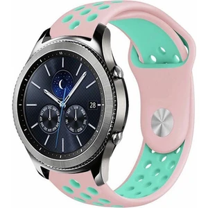 Samsung Galaxy Watch 46MM SM-R800 Kordon Kayış Renkli Silikon Spor Kayışı Yumuşak Pembe - Yeşil