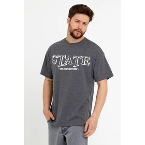 Polo State Erkek Oversize Baskılı T-Shirt Antrasit