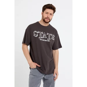 Polo State Erkek Oversize Baskılı T-Shirt Kahverengi