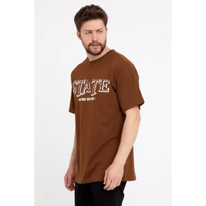 Polo State Erkek Oversize Baskılı T-Shirt Taba