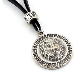 Leo Greek Sembol Aslan Metal Siyah Deri Erkek Kolye Q0445