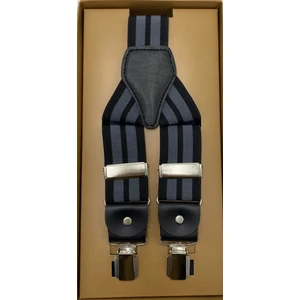 Unisex 3,5 cm Siyah-Gri Çift Çizgili Spor Pantolon Askısı