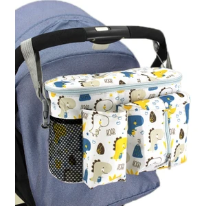 Puluzpuluz Dinozor Desen Baskılı Bebek Arabası Düzenleyici Çanta - Beyaz (Yurt Dışından)