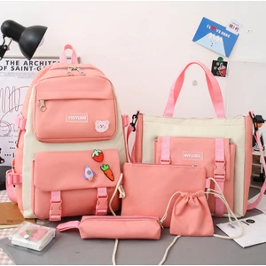 5 Parça Sevimli Harajuku Öğrenci Okul Sırt Çantası Pembe (Yurt Dışından)