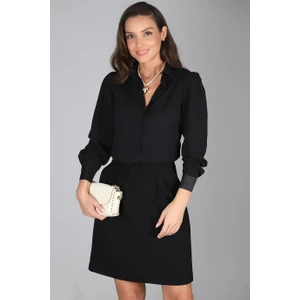 Sweetness Kadın Siyah Saten Detaylı  Krep Gömlek