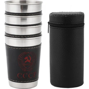 4 Adet 150 ml Mini Bardaklar Istiflenebilir Paslanmaz Çelik Bardaklar Taşınabilir Şarap Bira Kahve Fincanı Dış Kamp Kamp Kupa Deri Kapak ile | Teacups  (Yurt Dışından)