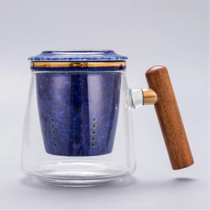 Yaratıcı Isıya Dayanıklı Cam Çay Fincanı Seramik Filtre ve Kapak ile Ofis Çay Süzgeci Kupası Çift Basit Su Kupa Drinkware | Teacups (Mavi)  (Yurt Dışından)