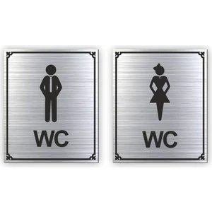 Hediyem Yolda Wc Bay Bayan Kapi Uyari - 2 Adet Yönlendirme Levhasi Gümüş Renkli 10 cm x 12 cm Rezopal Levha