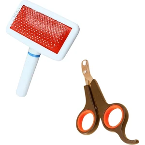 Buffer®Küçük Çelik Uçlu Kedi Köpek Evcil Hayvan Tırnak Makası + Paslanmaz Telli Tüy Tarama Fırçası