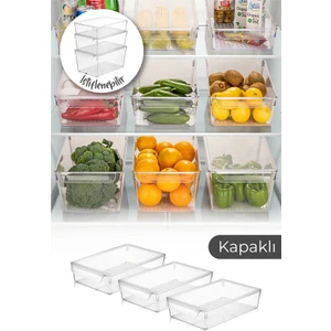 3 Adet Kapaklı Buzdolabı Organizeri Küçük