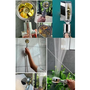 Duş Başlığı Turbo Gold Pervaneli New Tasarım Start Stop Tuşu Duş Başlığı 360 Derece Döner