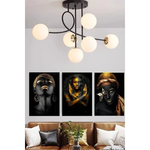 Fer Avize  Jade Özel Tasarım Modern Spor Siyah Beyaz Glop Camlı 6 Lı Avize