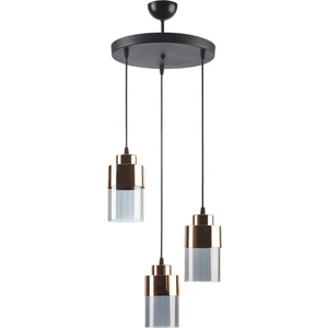 Fer Avize  Mike Özel Tasarım Rosegold Detaylı Füme Camlı 3’lü Siyah Sarkıt Avize