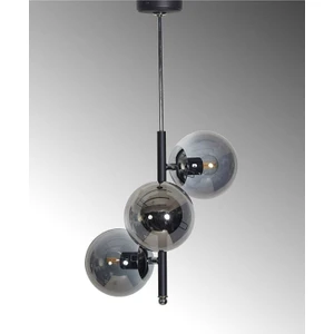 Fer Avize  Sarmaşık Özel Tasarım Spor Modern Globe Camlı Krom Detaylı Siyah 3’lü Avize