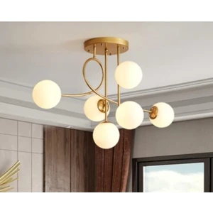 Fer Avize  Jade 6'lı Özel Tasarım Modern Spor Gold Renkli Glop Camlı Avize