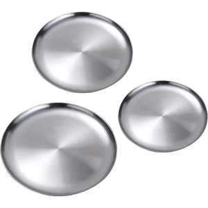 3x Paslanmaz Çelik Yemek Tabağı Kahve Çay Kahvaltı Tabağı 14 + 20 + 26 cm