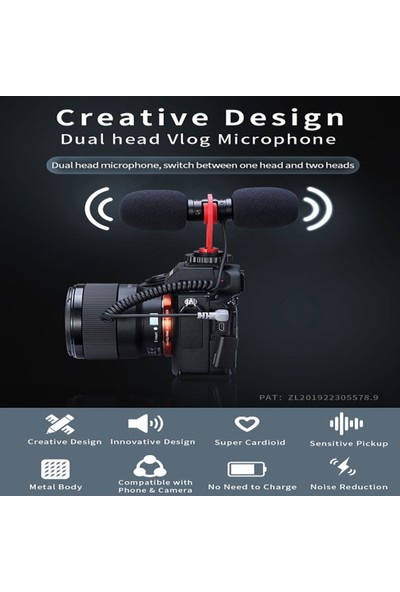 Sairen Sarıen T-Mıc Dslr Kameralar Için Çift Kafa Stereo Vlog Mikrofonu (Yurt Dışından)