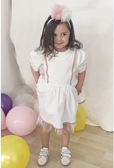 Shecco Babba Beyaz Tütü Elbise Bandana Takım - Dantelli Çocuk Elbisesi 1-8 Yaş