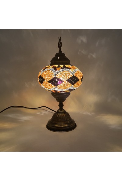 Fom Masaüstü Mozaik Otantik Renkli Cam Masa Gece Lambası Abajur (Bıg - Bw)