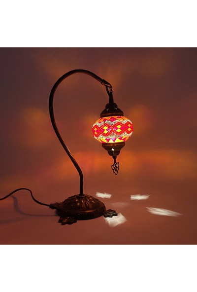 Fom Deveboynu Mozaik Otantik Renkli Cam Masa Gece Lambası Abajur (Small - Orange3)