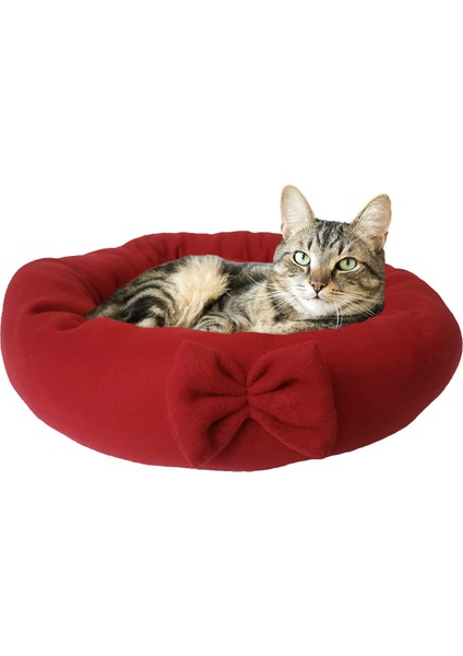 Polar Simit Kedi Yatağı & Küçük Irk Köpek Yatağı - Kırmızı - 50CM