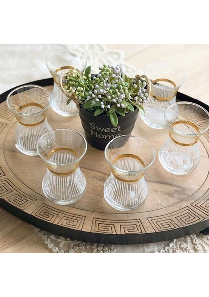 Çizgi Desenli Gold Yaldızlı 6 Parça Çay Bardağı, Çeyizlik, En Uygun