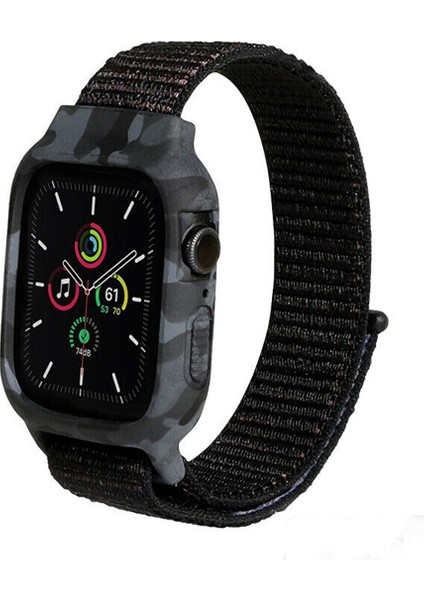 Apple Watch Uyumlu 42 mm Kordon Kayış 360 Komple Hasır Örme Desenli Çerçeve Korumalı