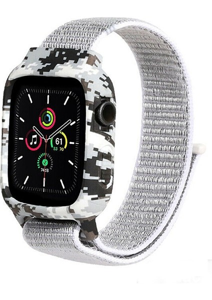 Apple Watch Uyumlu 42 mm Kordon Kayış 360 Komple Hasır Örme Desenli Çerçeve Korumalı