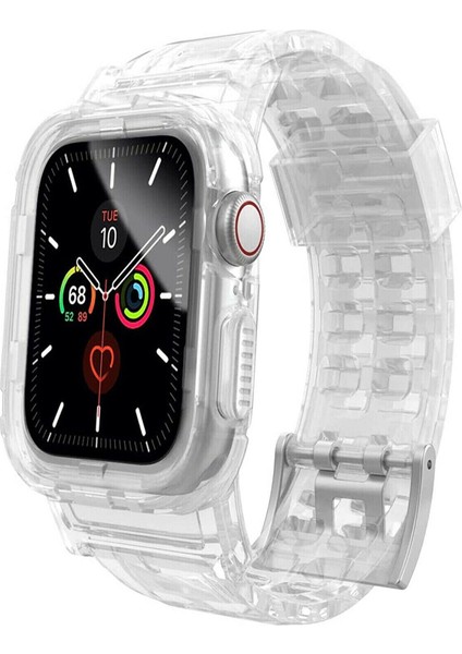 Apple Watch Uyumlu 42 mm Kordon Kayış Şeffaf Silikon 360 Komple Çerçeve Korumalı
