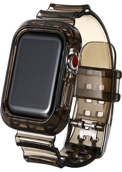 Apple Watch Uyumlu 44 mm Kordon Kayış Şeffaf Silikon 360 Komple Çerçeve Korumalı