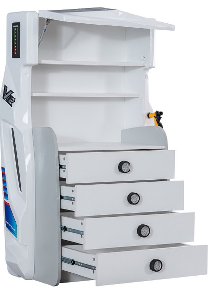 Sports Çocuk Odası Takımı, Beyaz - Merso Arabalı Yatak - Dolap - Masa - Şifonyer - Kitaplık indirimleri