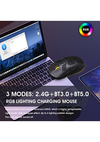 Hxsj T90 Rgb Hafif Üç Modlu Kablosuz Oyun Faresi (Yurt Dışından)