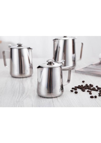 Gümüş Paslanmaz Çelik Kahve Sürahi Süt Frothing Latte Sürahi Bar Dıy 600 ml