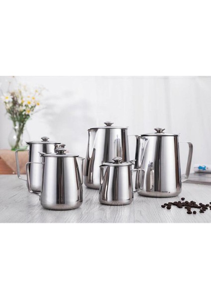 Gümüş Paslanmaz Çelik Kahve Sürahi Süt Frothing Latte Sürahi Bar Dıy 600 ml
